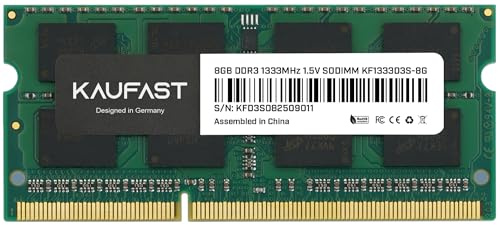 KAUFAST 8GB DDR3 1333MHz SO-DIMM Laptop RAM 1.5V CL9 2Rx8 PC3-10600S Dual Rank 204-Pin Notizbuch Arbeitsspeicher Speicher für Laptop KF1333D3S-8G