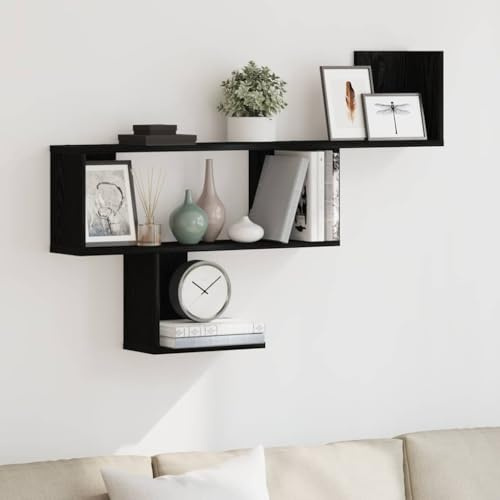 Runheo Étagère Murale en Bois d'ingénierie chêne Noir 100 x 15 x 70 cm Tablette Flottante pour Rangement Salon Chambre Bureau Cuisine décoration avec Support Design Discret