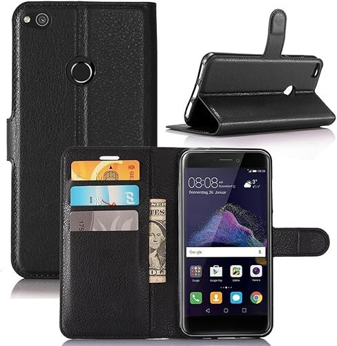 compatibile con HUAWEI P8 LITE (2017) PRA-LX1 PRA-LX2; PRA-LX1; PRA-LX3 Custodia COVER STAND FLIP LIBRO GEL protezione silicone tpu magnetica PORTAFOGLIO eco pelle porta carte (Nero)