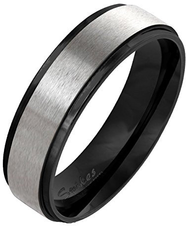Paula & Fritz® gebürsteter Edelstahlring Damen-Ring Verlobungs-Ring Freundschaftsring Herrenring Partnerring Stepped Edge schwarz 66 (21)
