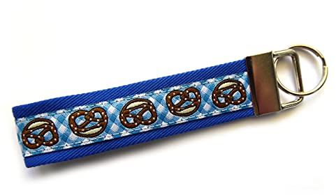 Schlüsselanhänger Schlüsselband Brezel in blau oder rot aus Baumwollstoff und Webband (blau, ohne Brezel-Anhänger)