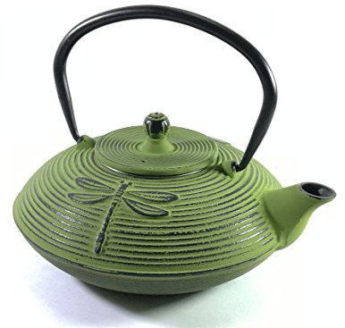 Buckingham Dragonfly Design Tetsubin Japanese Style Teapot 800 ml with Stainless Steel Mesh Infuser, Cast Iron, Light Green, 22.5 x 18.5 x 19.0 cm