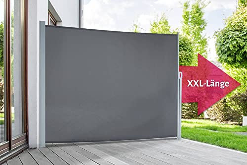 empasa Seitenmarkise Start 2.0 Sichtschutz Sonnenschutz Windschutz Markise ausziehbar für Garten, Balkon und Terrasse, mit Standfuß, Farbe:anthrazit, Größe:180 x 450