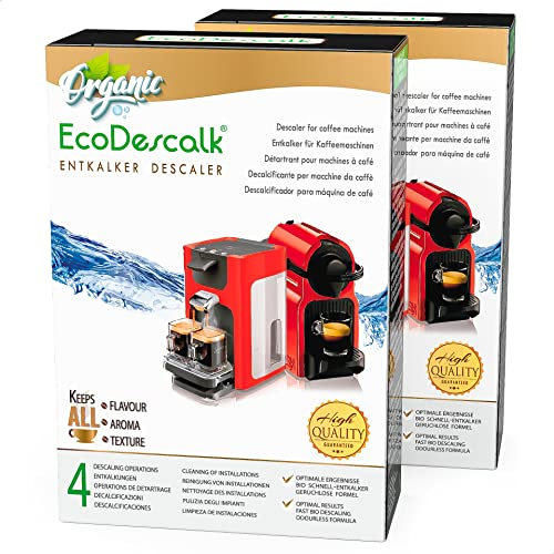 EcoDescalk Ökologisches Pulver, 2x4 Beutel. 100% Natürlicher Entkalker. Entkalkung Reiniger für Kaffeemaschinen. Alle Marken. 8 Entkalkungsvorgänge.