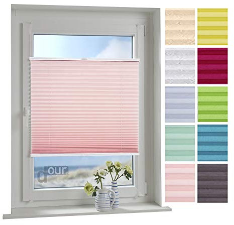 ourdeco® Plissee / 075 x 150 cm (Breite x Höhe) Altrosa/lichtdurchlässig, Blickdicht/verspannt/zum Klemmen und Montage ohne Bohren