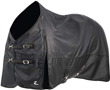 HORZE Nevada Weidedecke, mittelschwere Regendecke, Füllung 200g, mit doppeltem Brustverschluss und Breiten Gehfalten, mittlere Füllung für die Verwendung im Frühling oder Herbst, Schwarz, 95