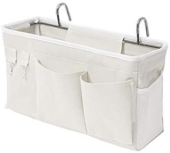 EBETA E Bett Organizer Bett Tasche mit Darhthaken Hängetasche Hochbett Aufbewahrungstasche für Buch, Magazin, Handy, Kopfhörer Bett Aufbewahrung(Weiß)