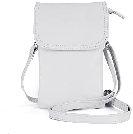 befen Handytasche zum Unhängen Damen, Echtleder Handytasche mit Geldbörse zum Umhängen Kleine Umhängetasche Damen mit Langem Riemen und Schlüsselring für Phone unter 6,7 Zoll, Weiß