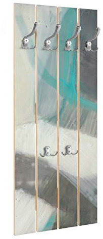 Bilderwelten Wandgarderobe Holz - Fangzähne mit Türkis III - Haken Chrom, 100x40 cm