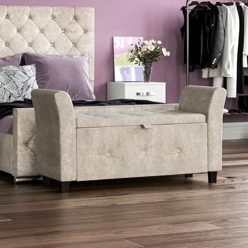 Vida Designs Seville Storage Ottoman, Fabric in Champagne Velvet, 120x45x60cm - Storage Ottoman with Lift-Up Lid, Ideal for Toys, Bedding & Footstool Use | UKFR Certified