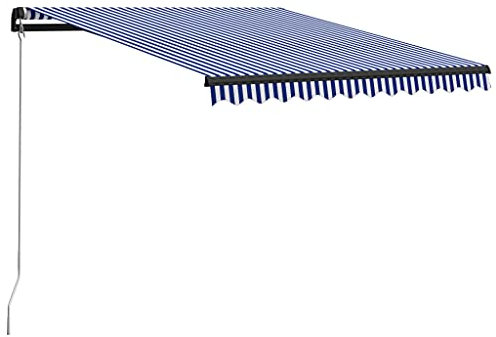 vidaXL Tenda da Sole Retrattile Manuale Parasole Telo Telone Tendaggi Veranda Giardino Balcone Tendone Avvolgibile Tendina 350x250cm Blu e Bianca