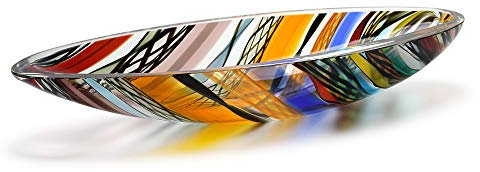 Cá d'Oro Cuenco decorativo pequeño estilo Murano y centro de mesa bohemio con bastones de colores, cristal soplado a mano para decoración del hogar y la habitación, 50 MS