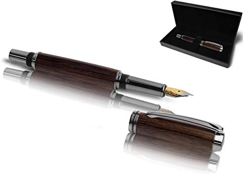 Handgefertigter Füllfederhalter aus Echtholz | Geschenkset mit Füller aus Holz & Etui | Exklusives Business Geschenk Set für Mitarbeiter und Kunden (Mooreiche)