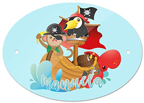 Eurofoto Türschild mit Namen Manuela und Tier-Piraten-Motiv | Kinderzimmer-Schild