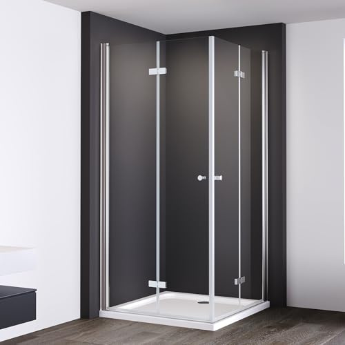 IMPTS Duschkabine 90x90cm, Falttür Duschabtrennung Eckeinstieg Doppelt Falttüren Falttürkabine Duschtür Dusche klappbar tür Duschtrennwand aus 6mm ESG Klares glas, Höhe 185cm, onhe Duschwanne