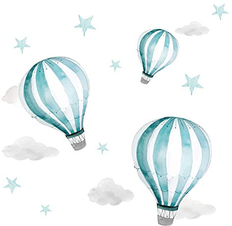Little Deco Wandsticker Kinderzimmer Ballon I Wandbild 68 x 34 cm (BxH) I Sterne Wandtattoo Spielzimmer Baby Sticker mint Schlafzimmer Wanddeko DL539-29