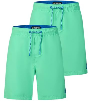 riverso Badehose Herren lang Badeshorts RIVDavid 2er Pack Set Regular Fit Schwimmhose Elastischer Bund, Größe:XL, Farbe:Bright Green (12600)