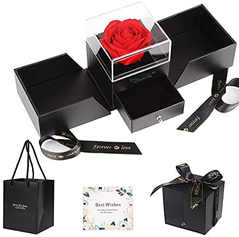 Rosa Eterna Confezione Regalo, Fiore Stabilizzate Regalo, Rosa Eterna con Scatola, Rosa Stabilizzata, con Sacchetto Carta e Biglietto Auguri, Regalo a Moglie o Fidanzata per San Valentino, Compleanno