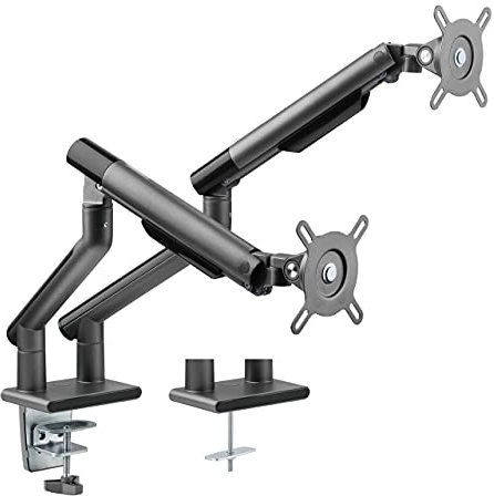 Dual Balanced Monitor Arms | Effortless Adjustment | Internal Spring Mechanism | Outstanding Flexibility | 180 Degree Rotation | Two Monitors | Fit Screen Size 17 - 32 | Computer Display Arm | Black