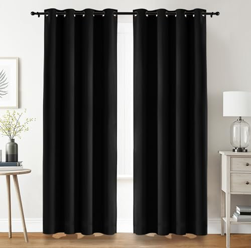 Utopia Bedding Verdunkelungsvorhänge mit Ösen thermovorhang 2er Set [140x260 cm, Schwarz] wärme und kälteisolierende und schalldämmende Vorhang Blickdicht für Wohnzimmer, Schlafzimmer & Büro