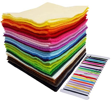 Jtnohx Bastelfilz, Filzbogen 40 Farben, Weicher Filzstoff zum Nähen, Filz Basteln für DIY-Dekorationen und Kinderparty-Projekte (15x15cm)