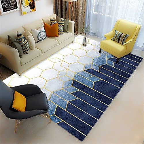 Xiaosua Teppich Mädchen Jugendzimmer Blau Teppich Salon Dunkelblau Einfaches Streifenmuster Teppich Schlafzimmer Anti-Milbe Antirutschmatte Teppich 40X60Cm Auslegware 1Ft 3.7''X1Ft 11.6''