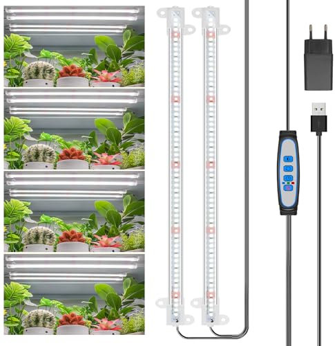 Wiaxulay Grow Lights for Indoor Plants, 120 LEDs Full Spectrum LED Plant Grow Light Strips with Auto ON/Off Timer, 5 Brightness, 3 Switch Modes Growing Lamps Bars for Seed Starting, Succulent, 2 Bars