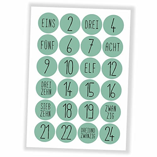Watt n KRAM Adventskalender Aufkleber Etiketten selbst basteln DIY - 24 Etiketten Mint/nur Sticker