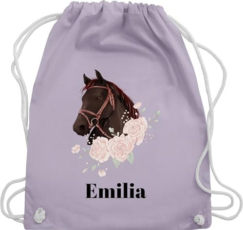 Turnbeutel Rucksack - Pferd Pferde - Wunschname Pferdekopf - Unisize - Pastell Lila - beutel reit sachen für mädchen pferden und name stoffbeutel kindergarten pferderucksäcke pferdemotiv