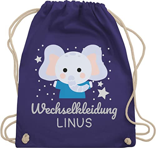 Turnbeutel Rucksack - Kita Beutel Wechselsachen Jungen - Wechselkleidung Elefant - Unisize - Lila - schlafbeutel kindergarten wechselbeutel personalisierte elephant stoffbeutel kindergartenbeutel