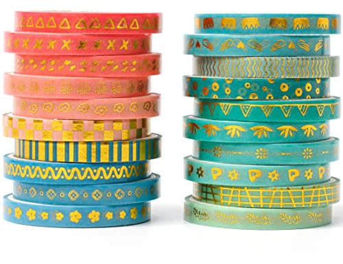 YUBX dünn Folie Gold Washi Tape Set Masking Tape Klebeband Bunt für Kinder, Scrapbooking zubehör, Bullet Journals, Bastel Planer, Handwerk und DIY (Peacock Tail)