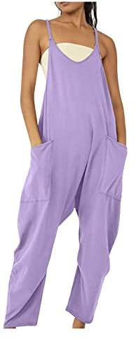 SMIDOW Tuta per le donne elegante casual sciolto senza maniche spalline elastico gamba larga pantaloni lunghi pagliaccetto con tasche, #07 Viola, Small