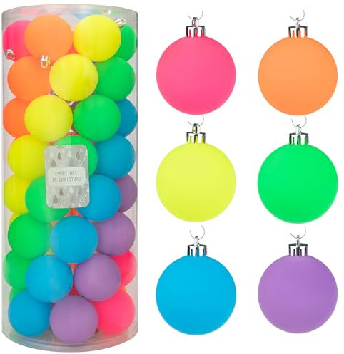 Every Day is Christmas 50ct 57mm/2.24 Shatterproof Christmas Tree Ornaments Set, Balls Decoration (Neon)