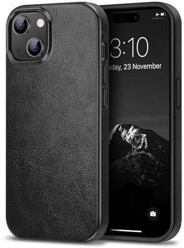 TENDLIN Compatible with iPhone 15 Case Premium Leather TPU Hybrid Case (Black)