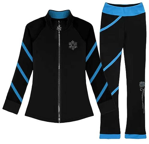 DNJKH Kinder Mädchen Eislauf Outfit Anzug, Eislaufen üben Legging Strumpfhose mit Fleecefutter, Langarm Sport Eiskunstlauf Jacke