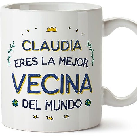 MUGFFINS Tazas Personalizadas para VECINA - En Español - Mejor del Mundo - 11 oz / 330 ml - Regalo personalizable original y divertido