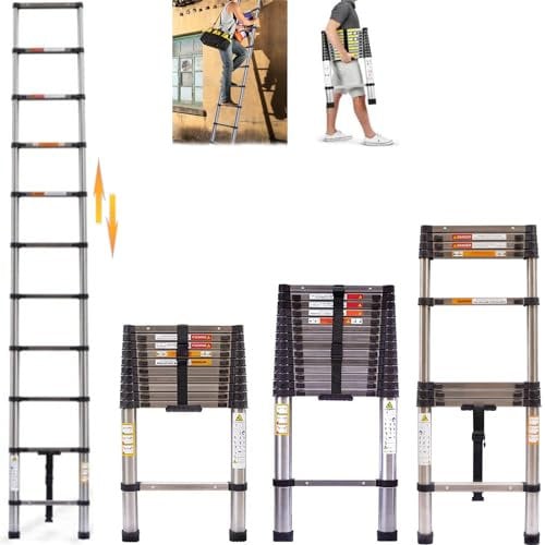 2,6M Edelstahl Teleskopleiter, Teleskop Klappleiter Tragbar Mehrzweckleiter Ausziehleiter, Klappleiter Stehleiter Mehrzweckleiter, Ausziehbare Leiter Rutschfester Haushaltsleiter, 150kg Belastbarkeit