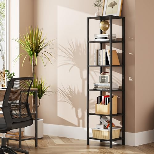 TUTOTAK Bookshelf, 6-Tier Tall Narrow Book Shelf for Small Space