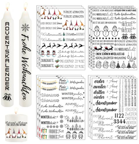 Yezirzax 12 Stück Kerzentattoos - Wasserschiebefolie für Kerzen, Weihnachts Sticker Dekorieren