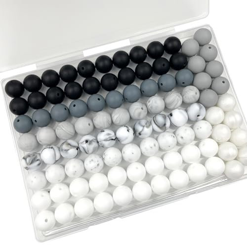 100 Stück 15 mm Silikonperlen, Großpackung Gummiperlen für Schlüsselanhänger, Perlen für Stifte, Armbänder, Schlüsselbänder, DIY-Set (Achromatisch)