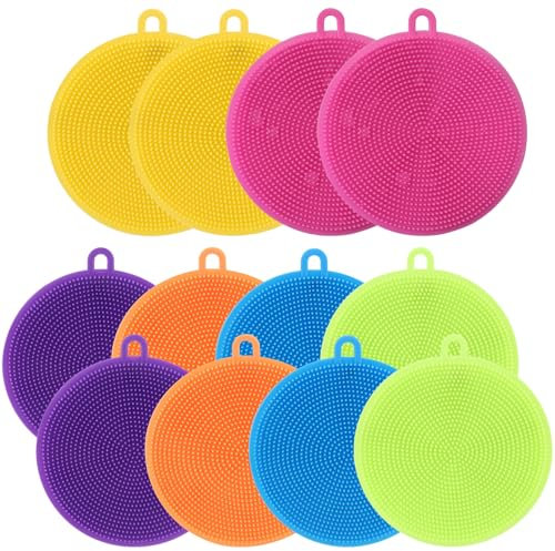 Spugna in silicone per piatti, confezione da 12 pezzi, per uso alimentare, senza BPA, riutilizzabili, lavabili in lavastoviglie e ad asciugatura rapida, per piatti da cucina, frutta, verdura, lavaggio