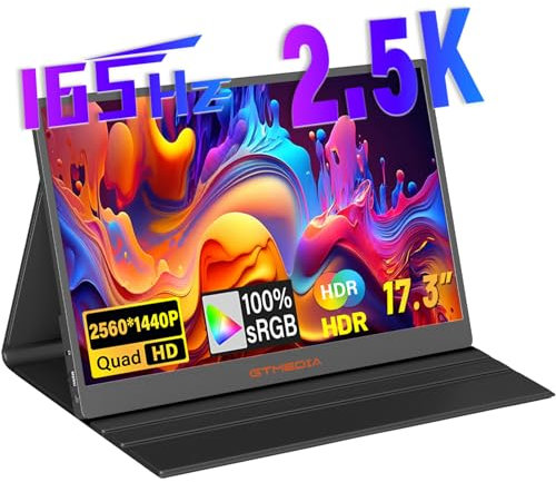 GT AUDIO 2.5K 165Hz Portable Gaming Monitor,17.3''2560 * 1440 QHD Portable Monitor,100% sRGB HDR FreeSync External Second Screen for Laptop Phone Mac Xbox Switch PS5