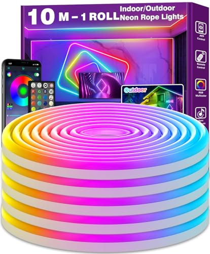 AILBTON 10m/32.8Ft LED Neon Seillichter, Steuerung mit App/Fernbedienung, Flexibles LED Seillicht, Mehrere Modi, IP65 Outdoor RGB Neonlichter Wasserdicht