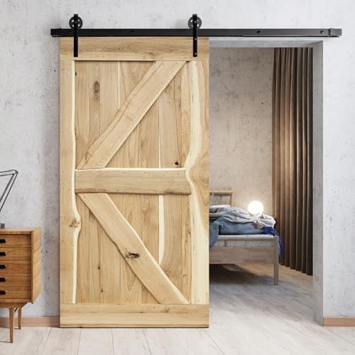SEART Porte coulissante massive en chêne de style rustique, pour système coulissant, style ancien FLINSTON (Brut, 90x210 cm)