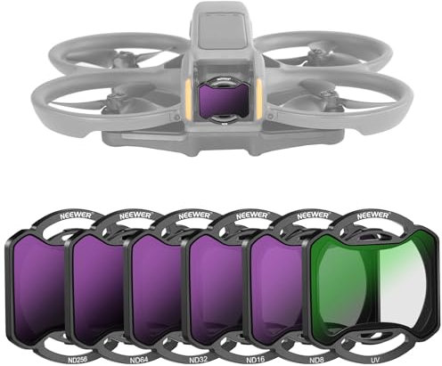 NEEWER Snap On ND und UV Filter Set Kompatibel mit DJI Avata 2, 6 Pack UV und Neutraldichtefilter ND8 ND16 ND32 ND64 ND256 Drohnen Objektiv Zubehör schlanker Rahmen doppelseitig beschichtetes HD Glas