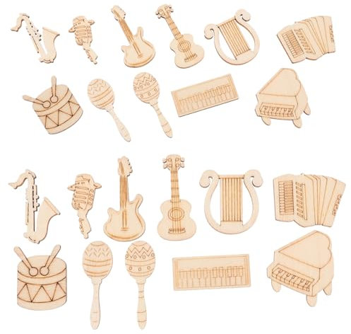 SEWACC 100 Stück Gemälde Holzspäne Musik Klavier Ornament Musikinstrument Zum Basteln Schlüsselanhänger Leere Holzscheiben Holzausschnitt Anhänger Musikinstrument Holzscheibe
