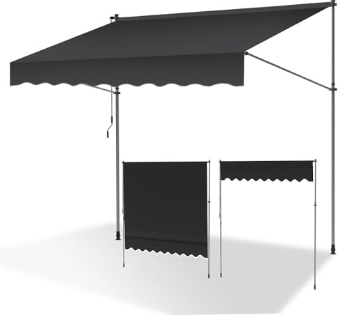 ISOISL Klemmmarkise 400 cm breit, Balkonmarkise mit Handkurbel, UV-beständig, Höhenverstellbar, Sonnenschutz und Wasserdicht Markise Balkon ohne Bohren für Balkon Terrasse Garten(Grau)