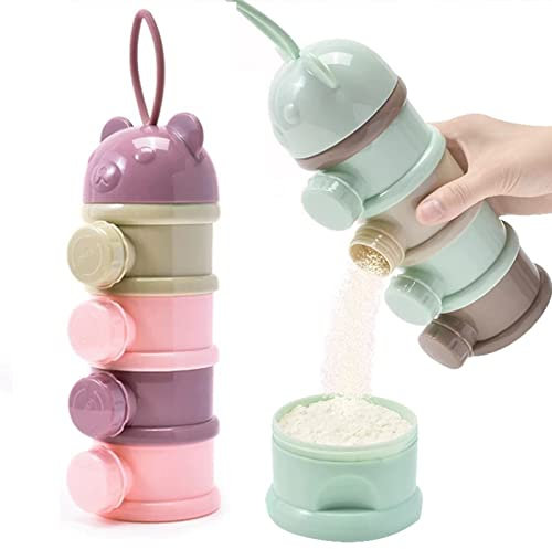 2 PCS 4 Schichten Baby Milchpulver Spender, Lebensmittel Aufbewahrungstank, Süßigkeiten Aufbewahrungstank, Tragbarer Behälter Topf Box Milchdosen Snack Aufbewahrungsbox für Reisen (Grün + Rosa)