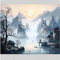 Fototapete 3D Effekt Tapete Vliestapete Fototapete Chinesische Tusche Landschaft Wandbild Wohnzimmer Schlafzimmer Wohnkultur 350Cm(W)*256Cm(H)