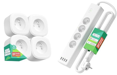 Meross Prise Connectée WiFi (Type E), Prise Intelligente Compatible avec Alexa, Google Home & Multiprise Connectée (Type E), 16A Multiprise WiFi Compatible avec Alexa, Google Home et SmartThings